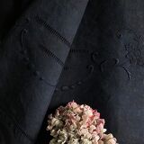 Old sheet in pure linen tinted in bluish black