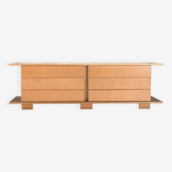 1970s Italian Sideboard in Beech Veneer with Six Drawers