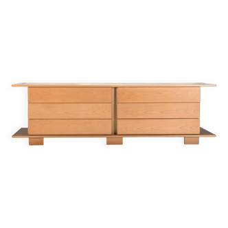 1970s Italian Sideboard in Beech Veneer with Six Drawers