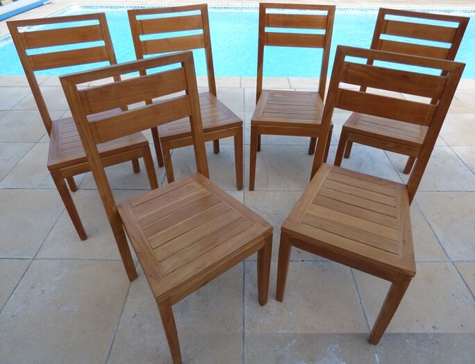 6 chairs of golden oak color in solid wood brand codium maison
