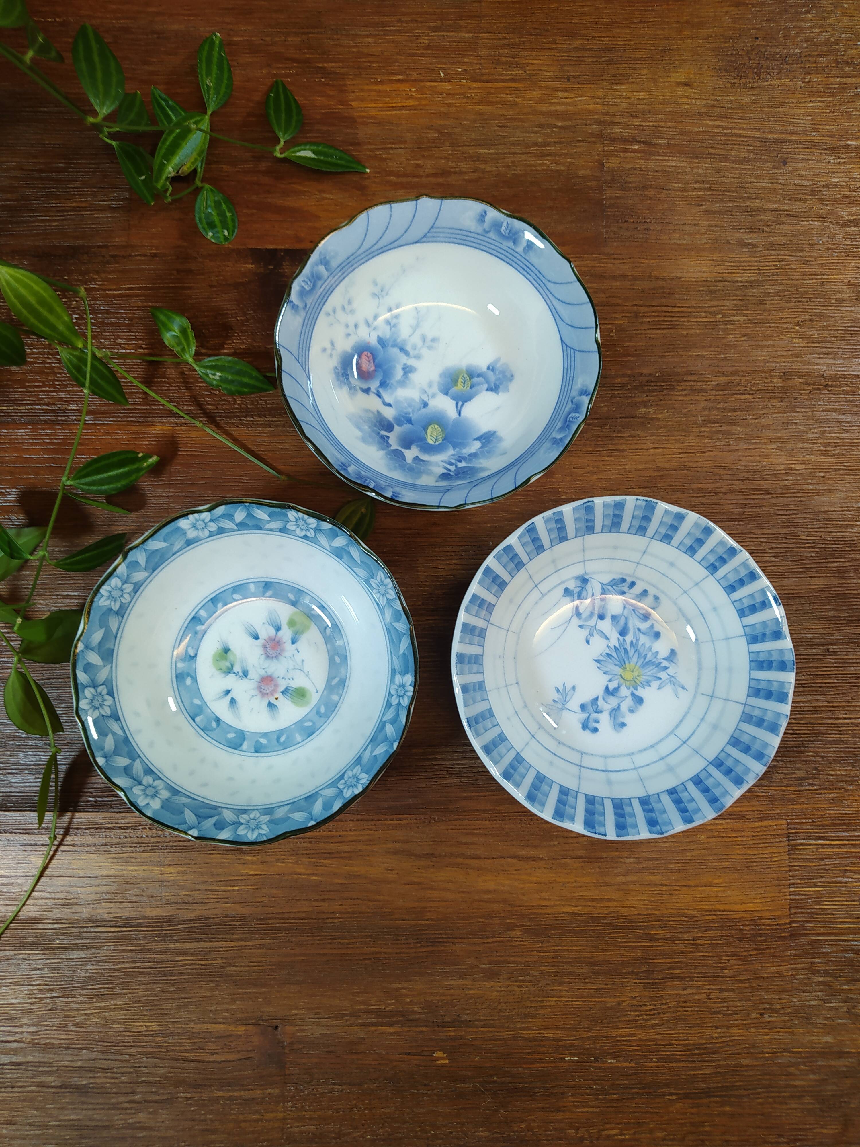 Trio of Ceramic Bowls with Japanese Patterns