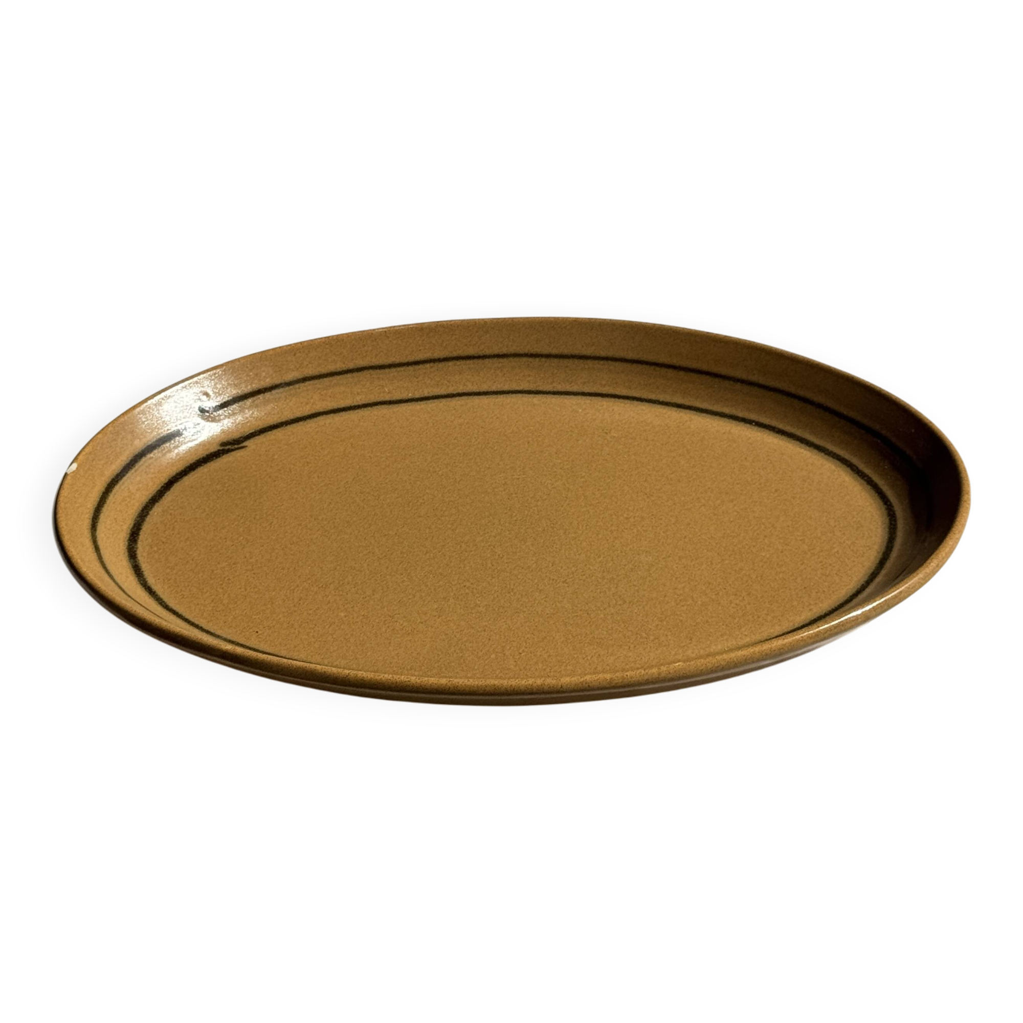 Large oval Sarreguemines stoneware dish with brown border 27x37