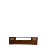 Vintage oak sideboard TV unit with raw finish and caning.