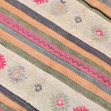 Beige & Pink Wool Kilim Rug, 142x203Cm Handknotted Carpet, 5x7 Rugs