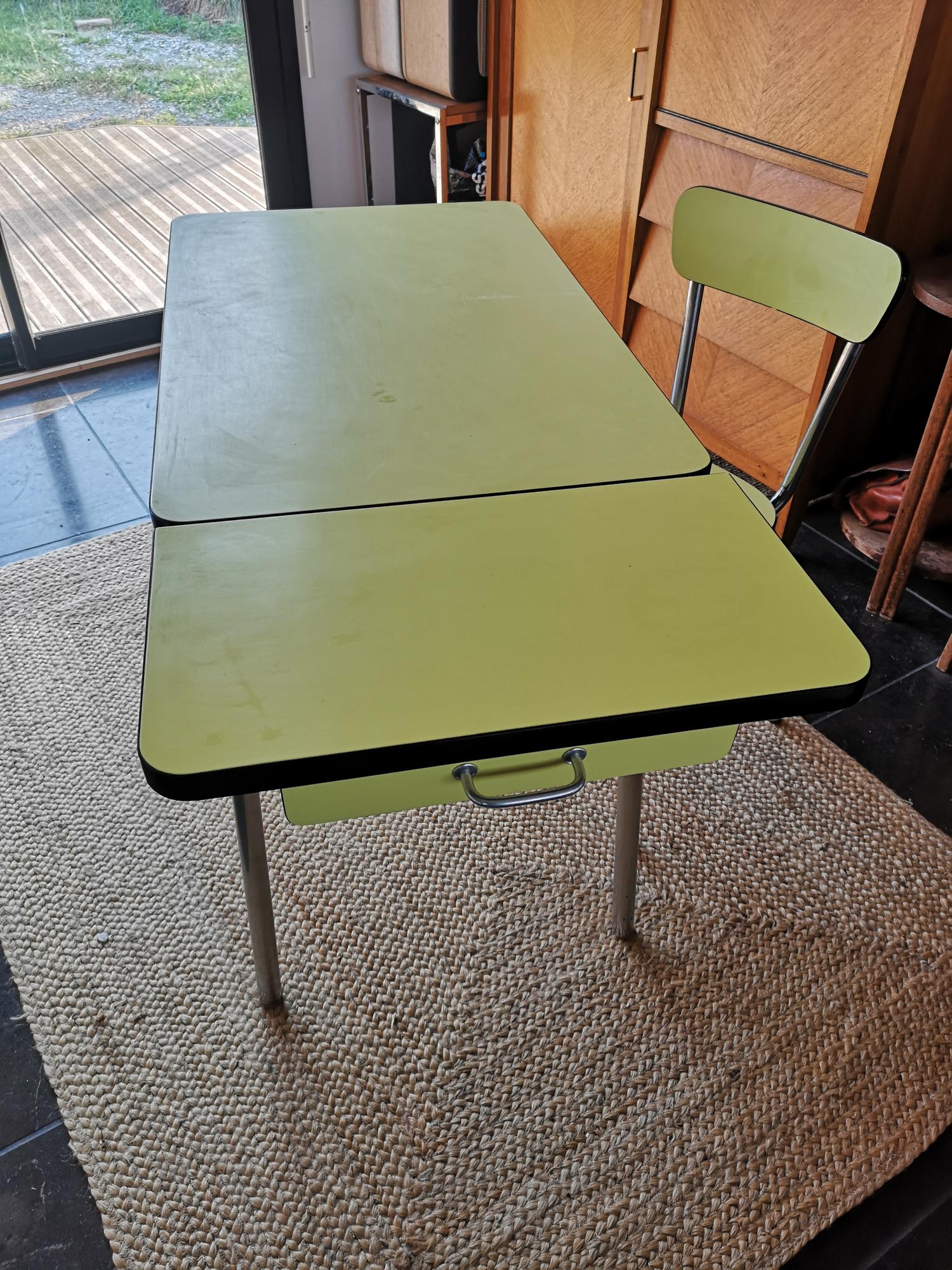 Lemon yellow formica table and chair