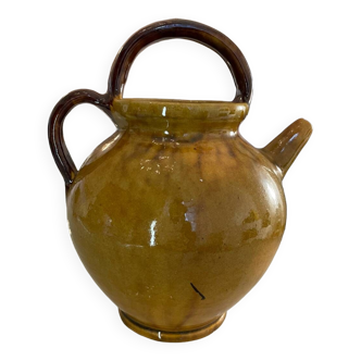 Gargoulette pitcher in ocher glazed earthenware