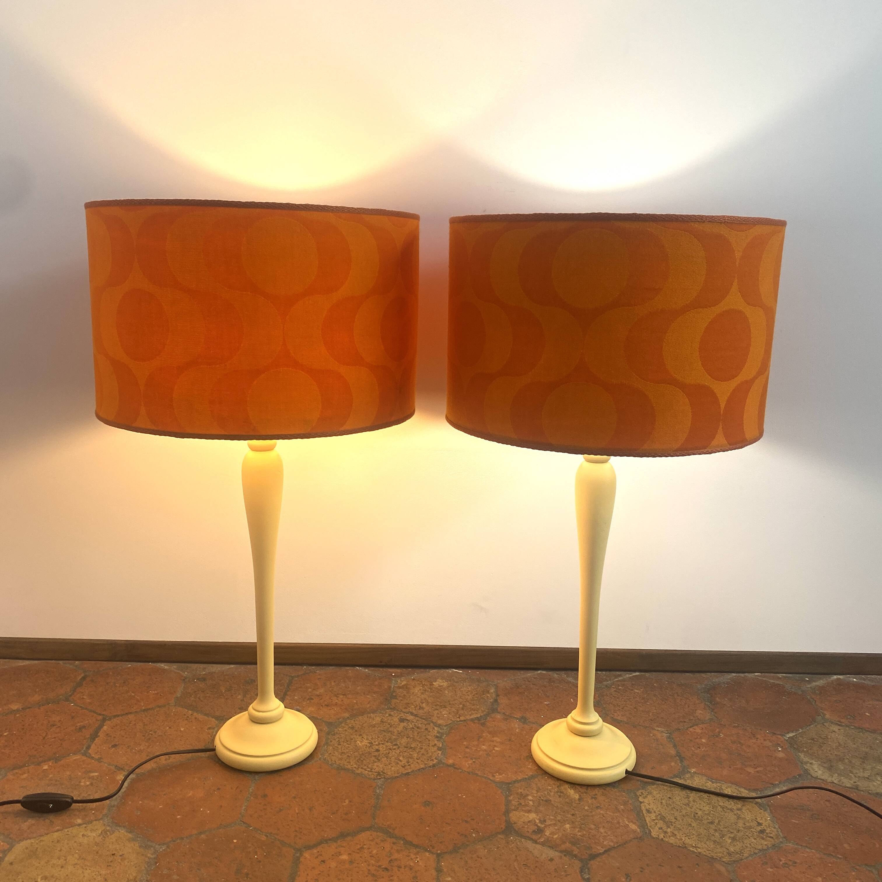 Pair of vintage upcycled lamps - upcycling - Orange pop