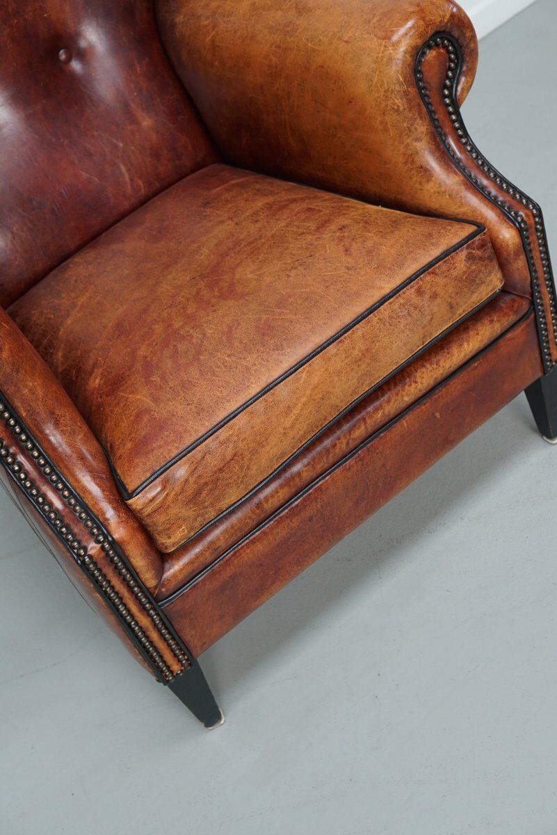 Vintage Dutch club chair in cognac leather, 1970s