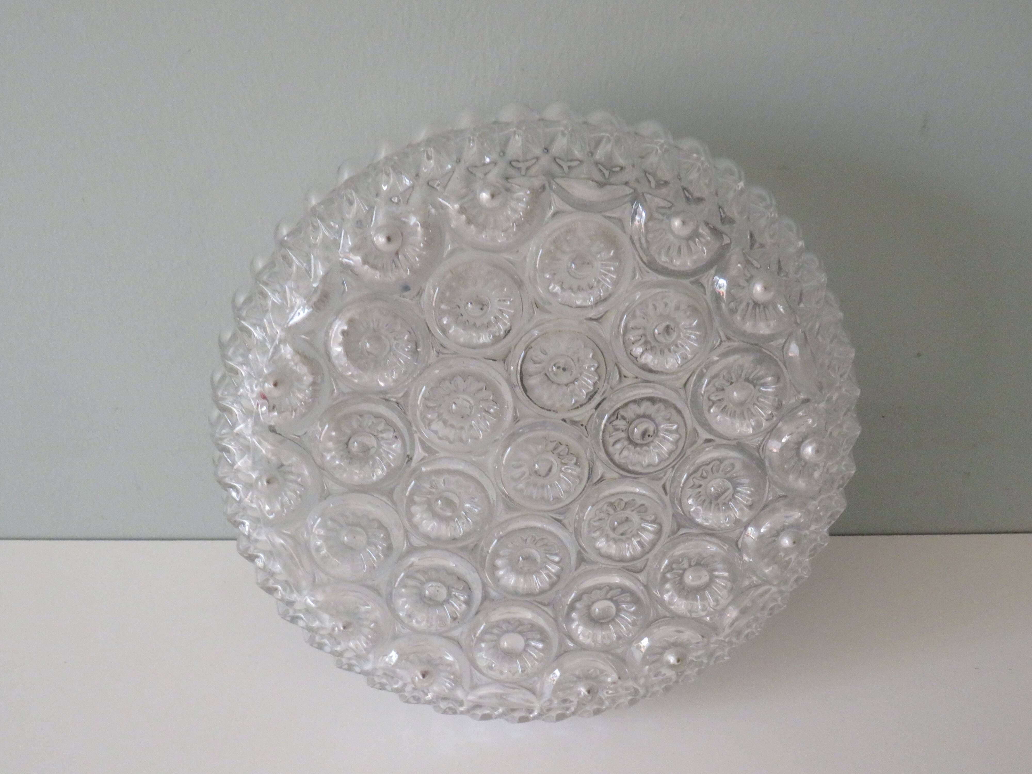 Vintage glass wall lamp with floral motif, Belgium 1960-1970