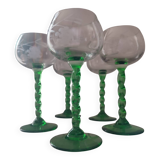 Set of 5 Alsatian liqueur glasses in chiseled crystal with twisted stem