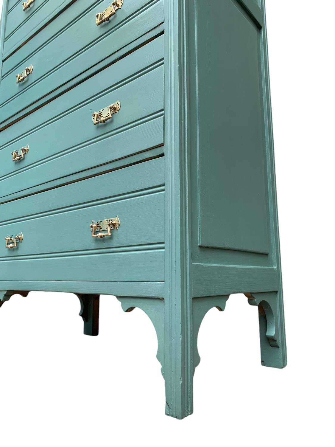 Old grey green high chest of drawers H160
