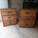Pair of workshop furniture, solid wood, metal top 1930, 1950