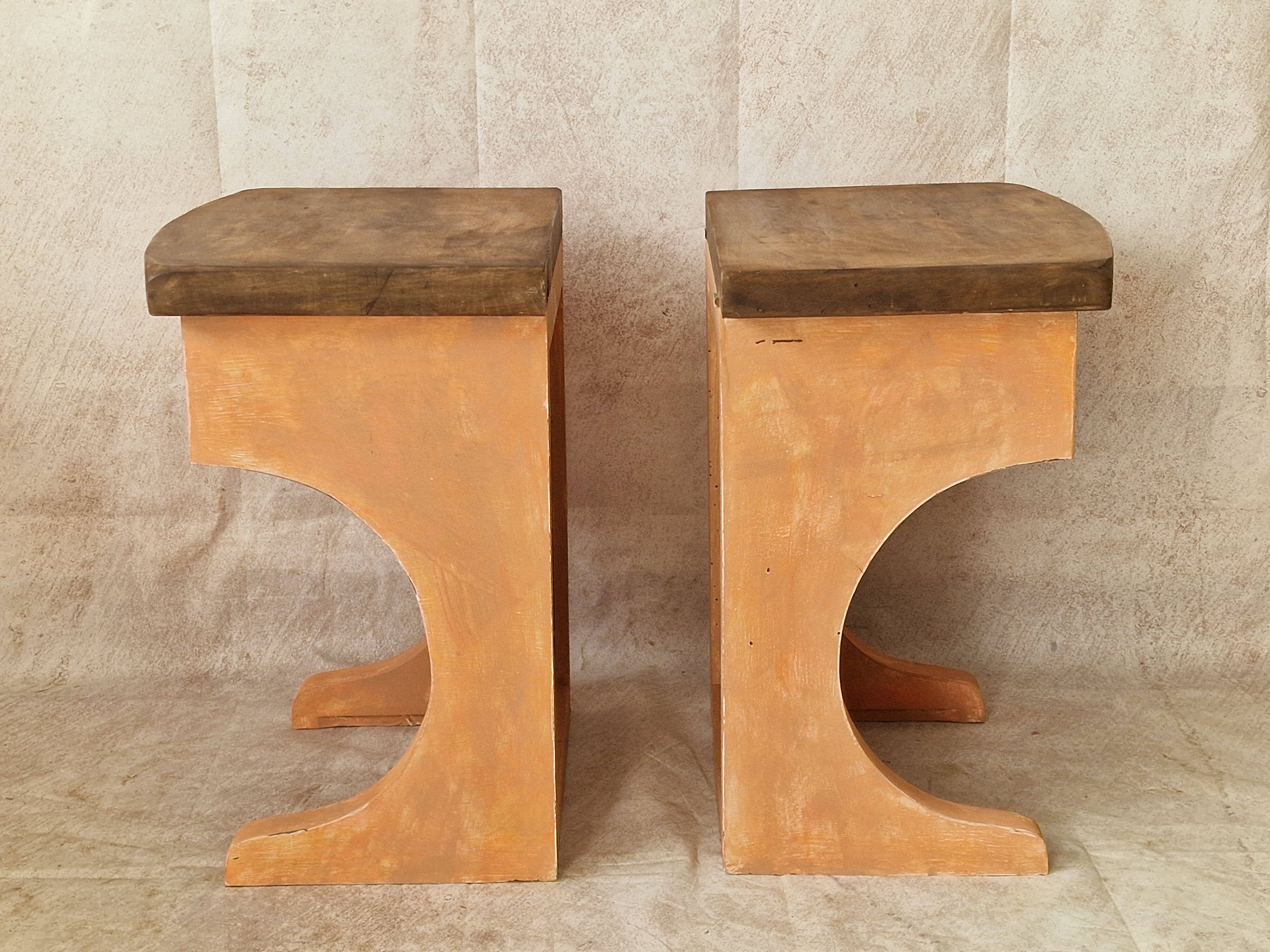 Pair of orange-pink patinated bedside tables