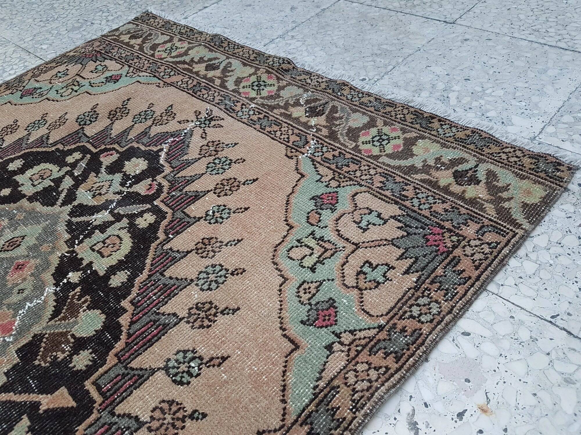 Vintage Turkish hallway rug 107x384 cm