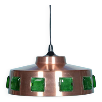 Space Age hanging lamp in coloured glass, vintage Scandinavian lamp.