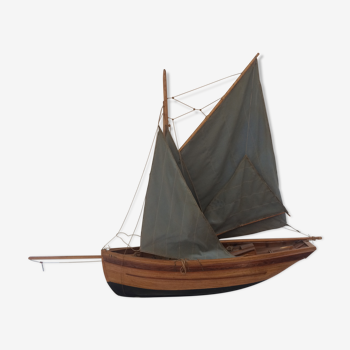 Maquette voilier ancienne en bois, faite main, années 50