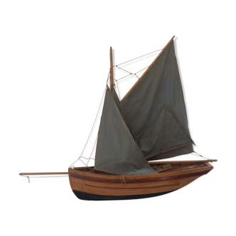 Antique wooden sailboat model, handmade, 1950s