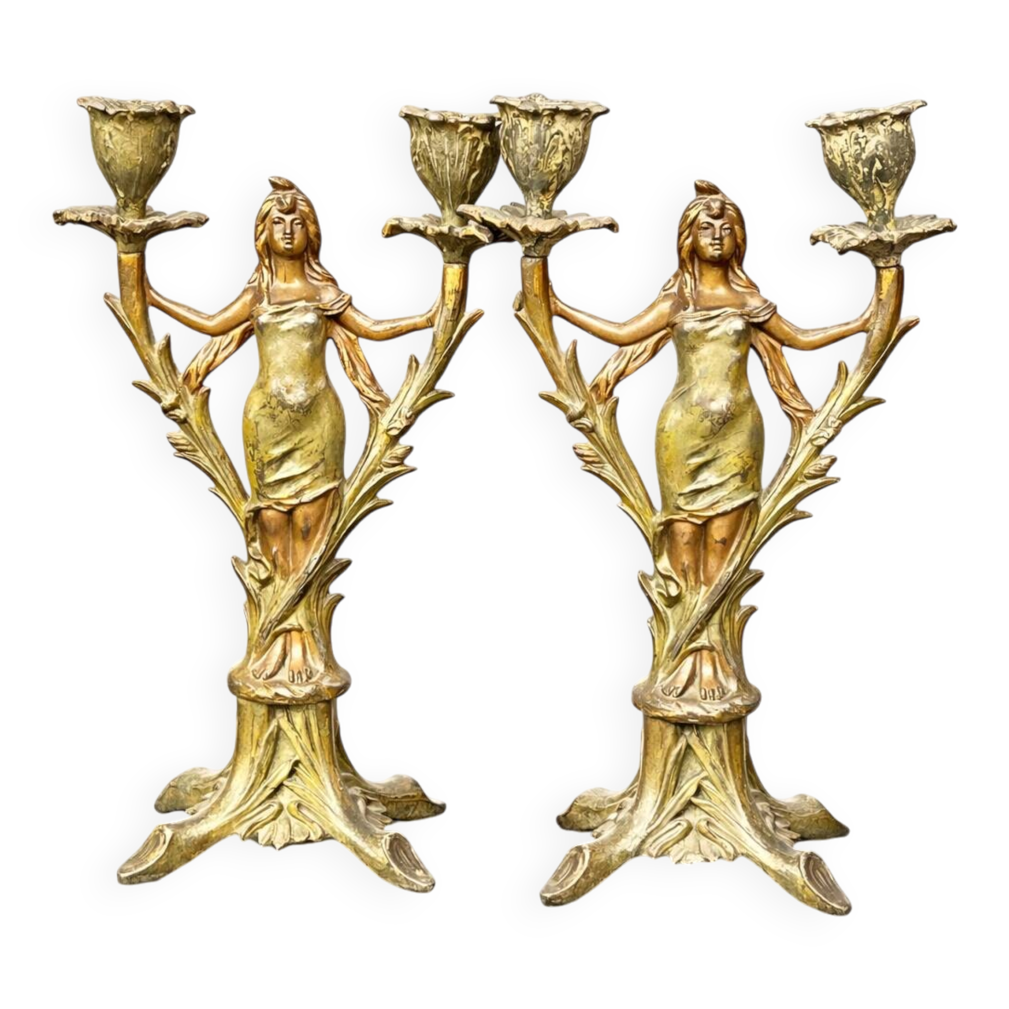 Paire de bougeoirs anciens Art Nouveau.