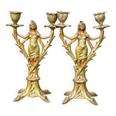 Paire de bougeoirs anciens Art Nouveau.