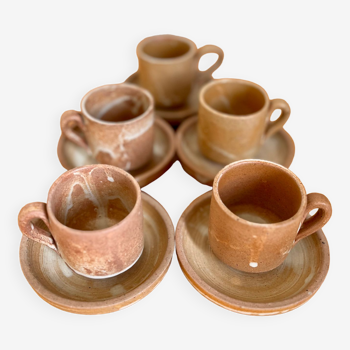 Set of 5 espresso coffee cups with their stoneware saucers