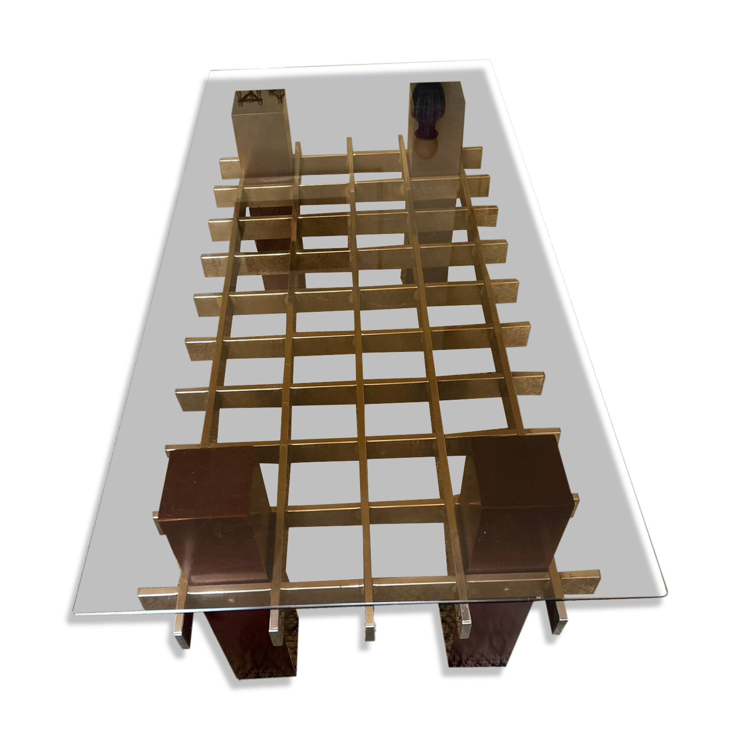 Mid Century 60s 70s glass wood and chrome coffee table