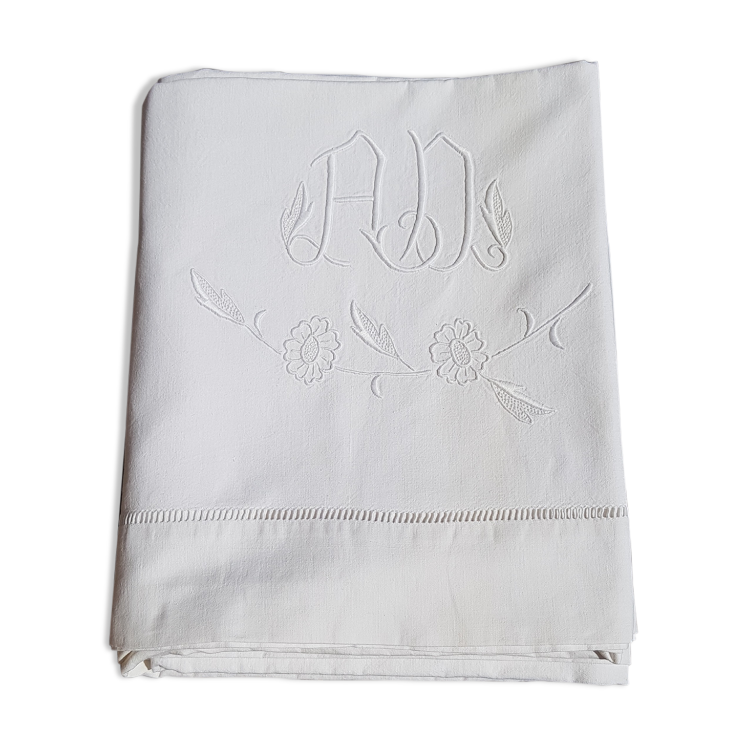 Embroidered AD monogram sheet