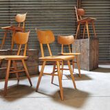 Set of 5 all-wood chairs published by Ton 1960