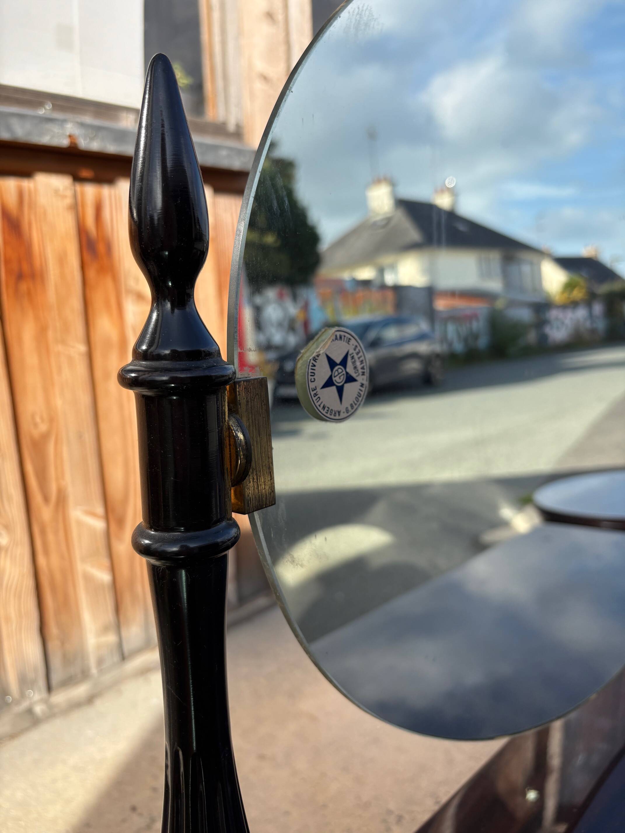 Vintage 1960s triptych hairdresser in mahogany – signed G. Blouin Nantes