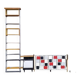 Large vintage 1960s multicoloured wall shelf system made of wood and aluminium.