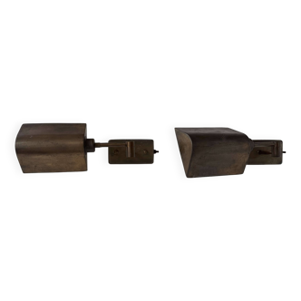 Pair of vintage adjustable wall lights, patinated brass, France 1970.