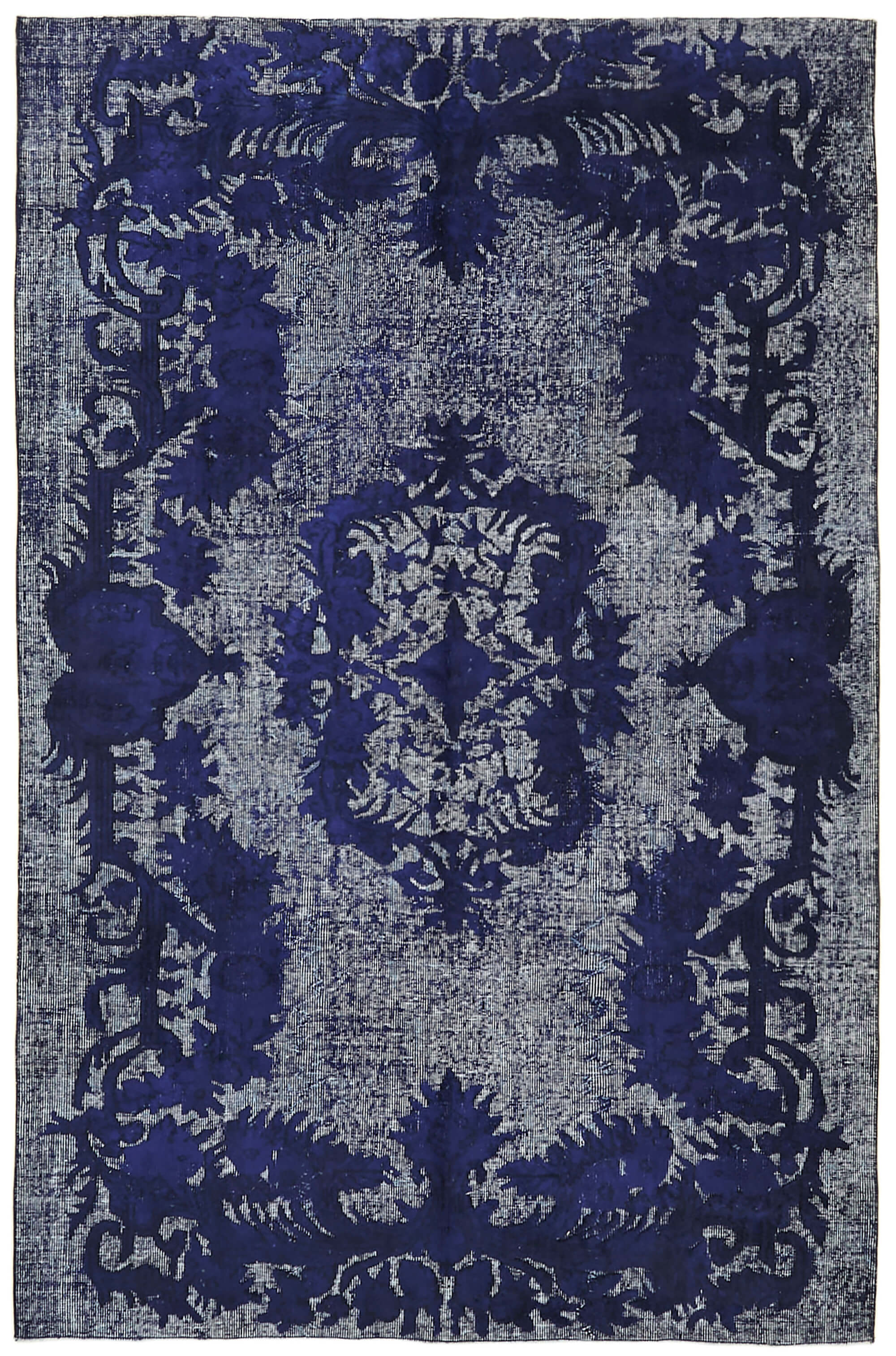 Hand-Knotted Vintage Turkish 1980s 183 cm x 279 cm Blue Rug