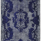 Hand-Knotted Vintage Turkish 1980s 183 cm x 279 cm Blue Rug