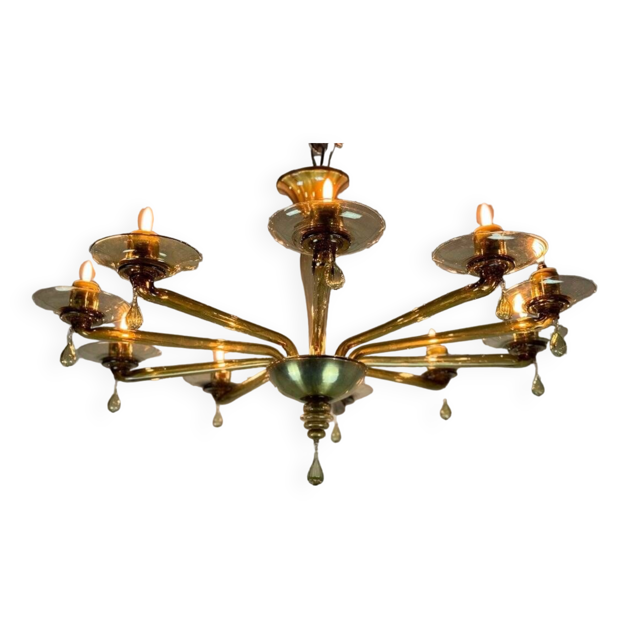 Venetian chandelier in mordoré murano glass by venini circa 1940