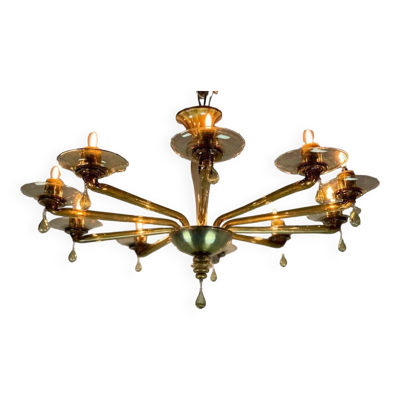 Lustre vénitien en verre de murano mordoré par venini vers 1940