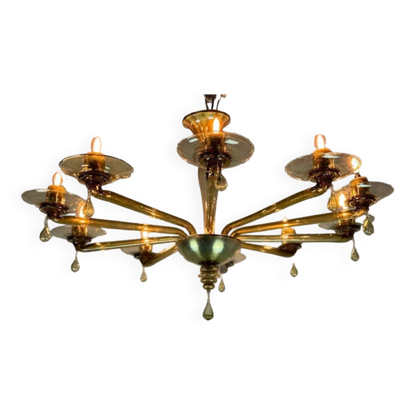 Lustre vénitien en verre de murano mordoré par venini vers 1940