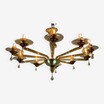 Venetian chandelier in mordoré murano glass by venini circa 1940