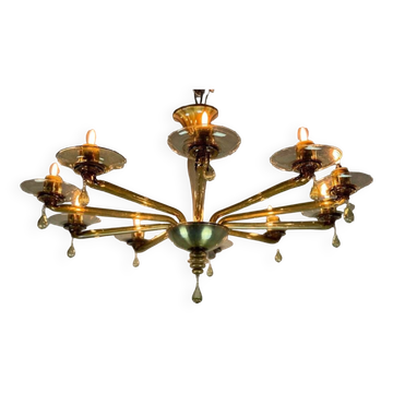 Lustre vénitien en verre de murano mordoré par venini vers 1940