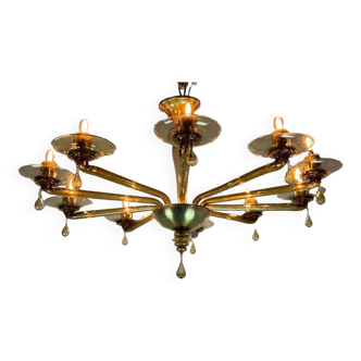 Venetian chandelier in mordoré murano glass by venini circa 1940