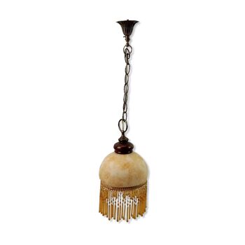Metal chandelier with glass blinds and beaded fringes
