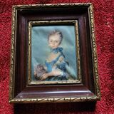 Painting on silk "Girl with a cat" by JB Perronneau in good condition.
