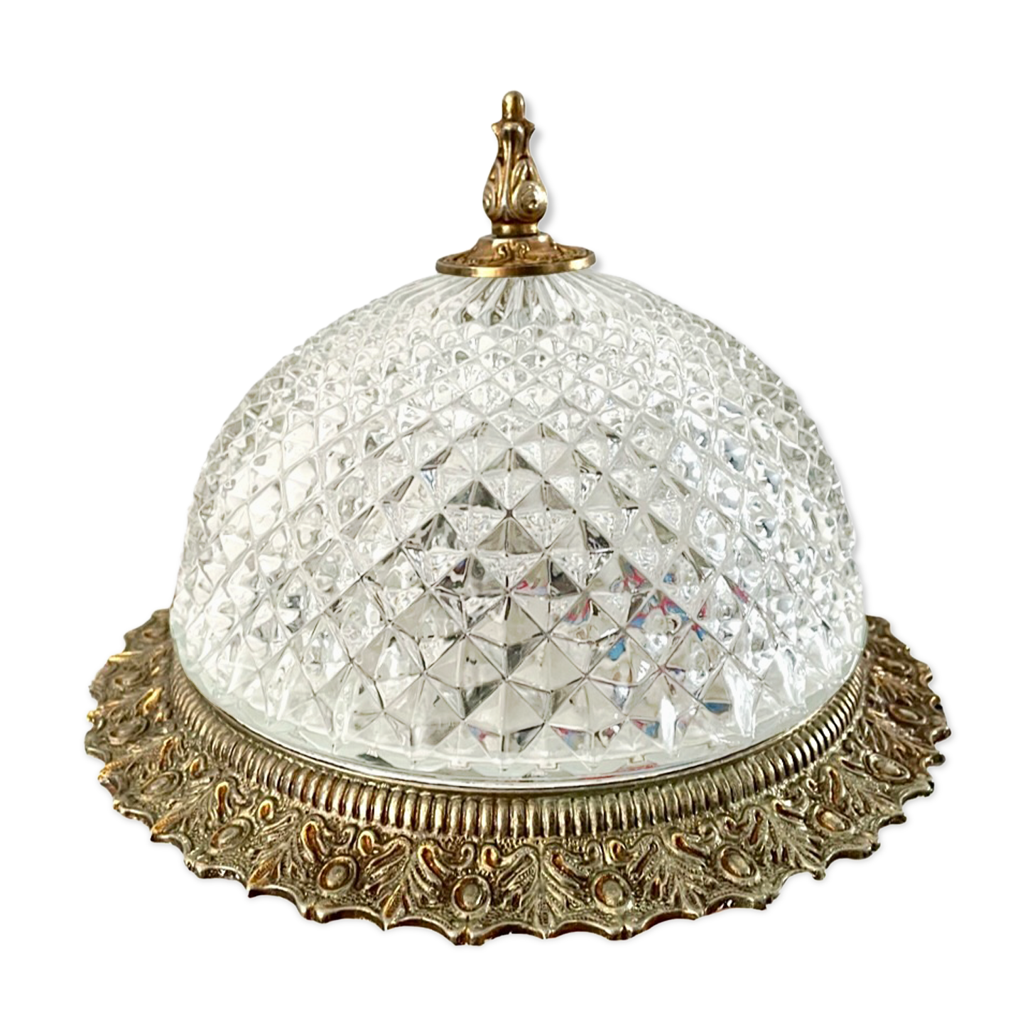 Brass ceiling lamp and glass in electrified diamond tip to nine
