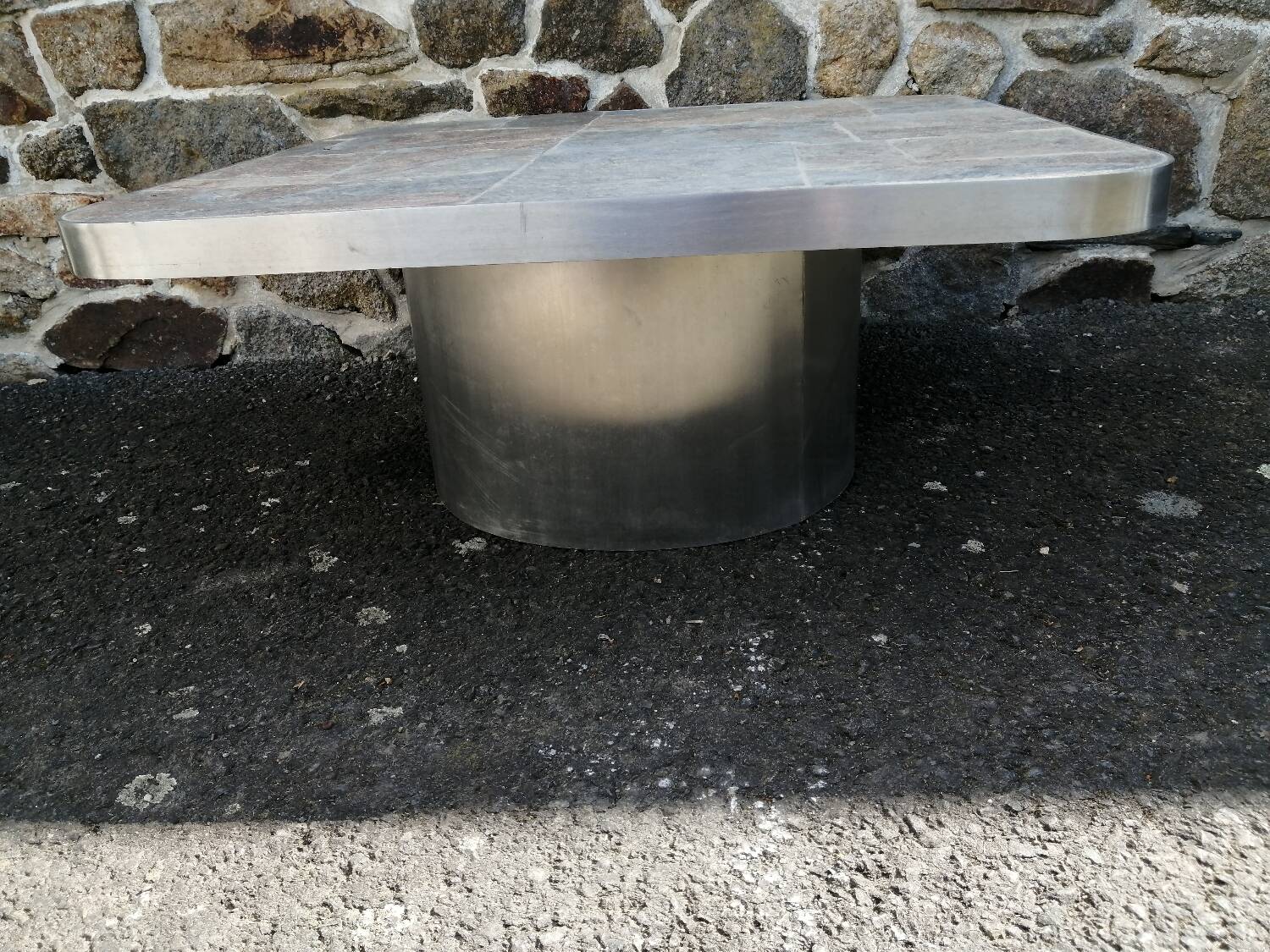 Metal and slate coffee table