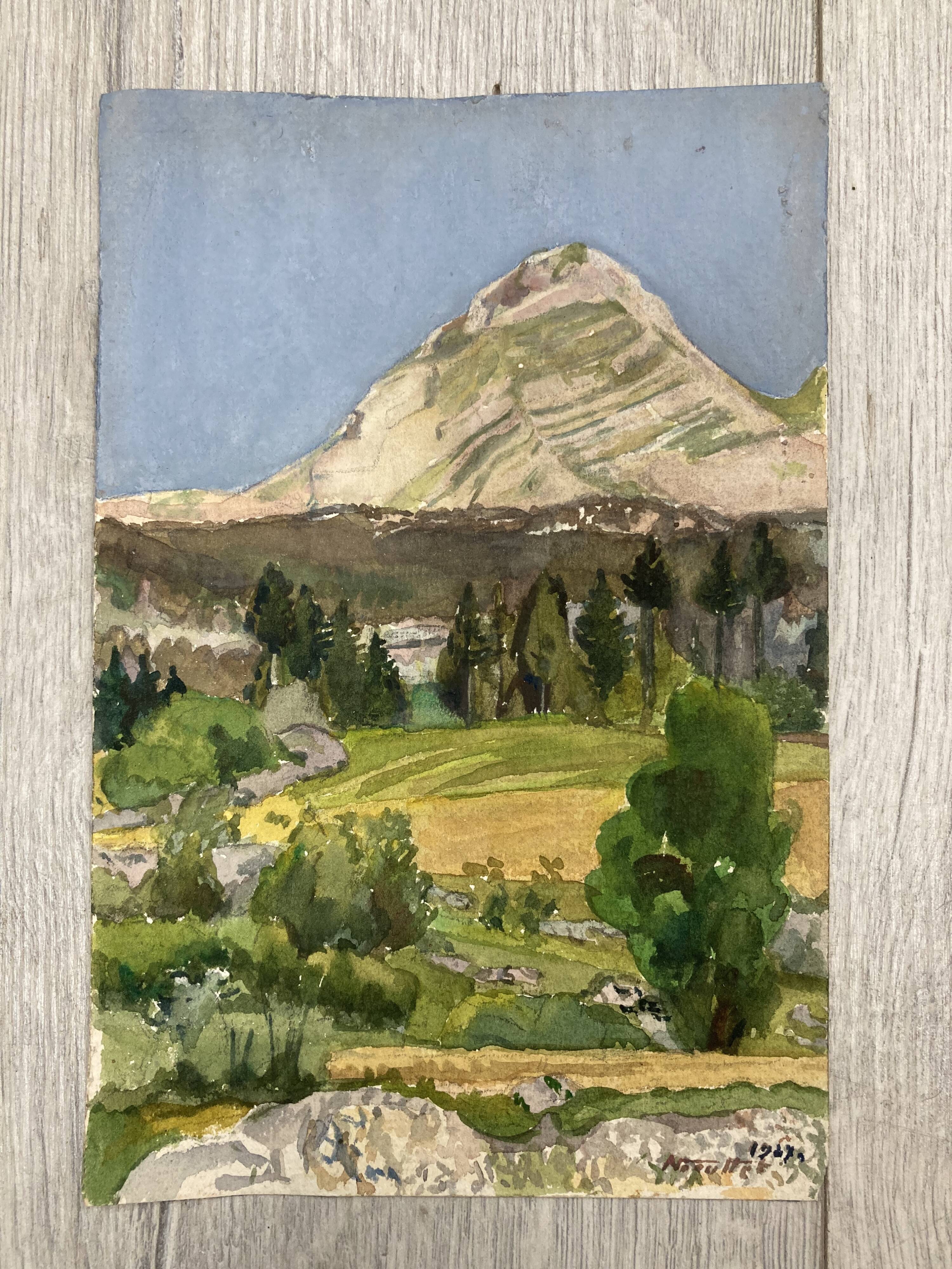 Watercolor mountain landscape signed