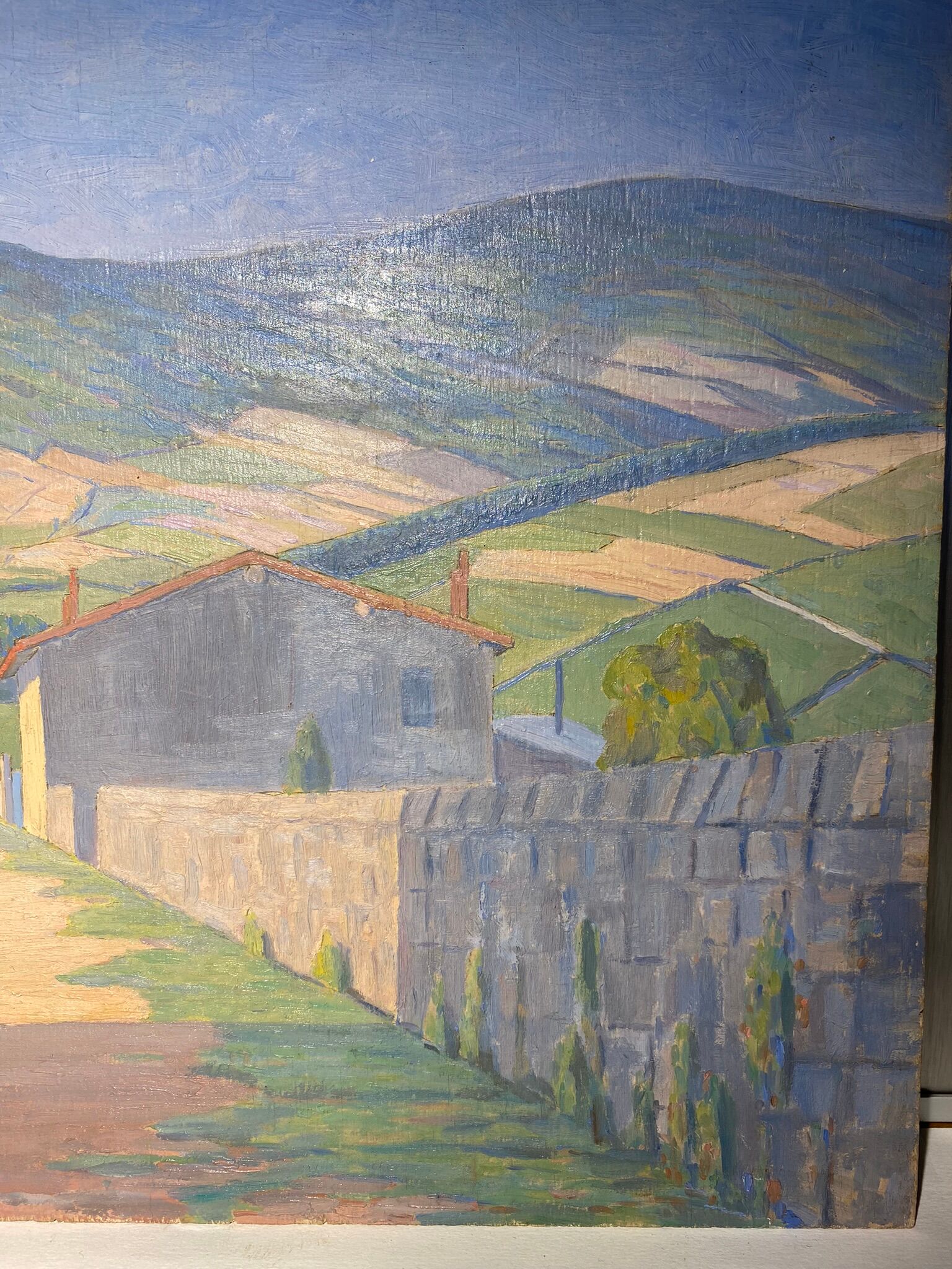 Old painting, landscape Monts du Lyonnais, signed, mid-twentieth century