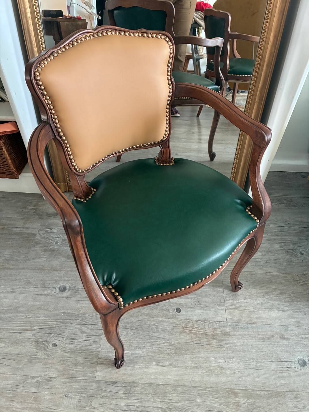 Pair of newly upholstered cabriolet armchairs