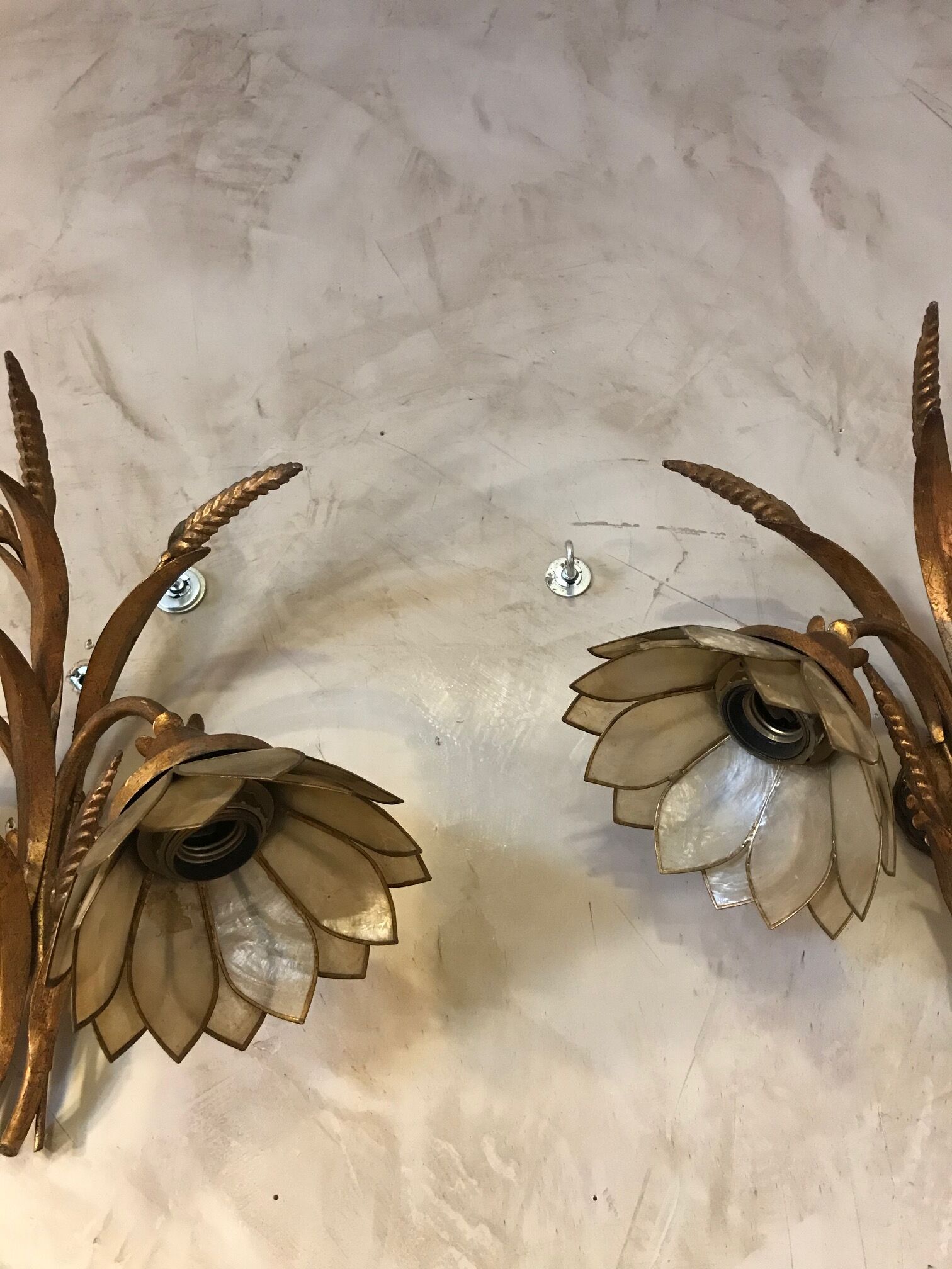 Brass and mother-of-pearl sconces
