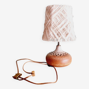 Openwork sandstone lamp and wool lampshade 1970