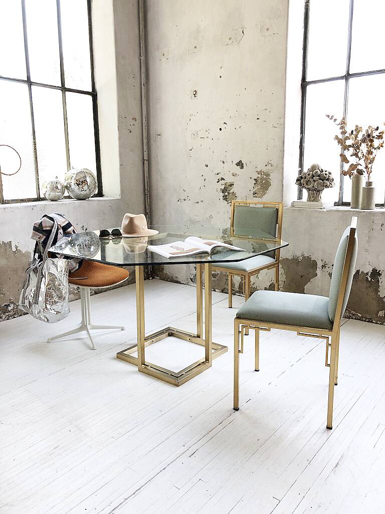 Octagonal table Italy 70 glass and brass