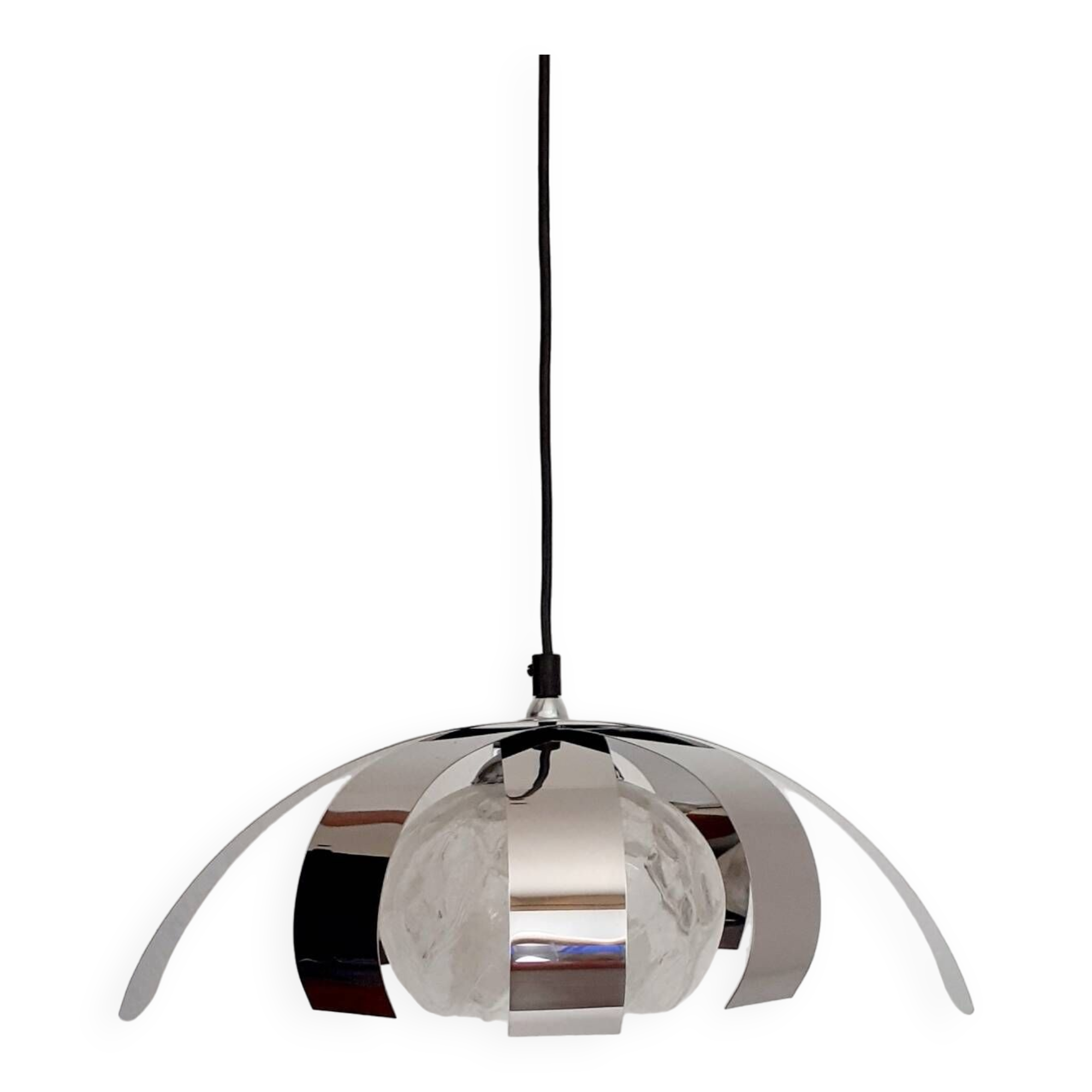 70's chrome metal/glass chandelier