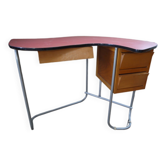 Vintage desk from the 50s, metal tube base and wooden box